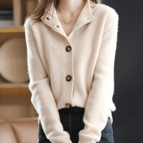 Anny – Cardigan de Damă din Cașmir cu Guler Retro Elegant