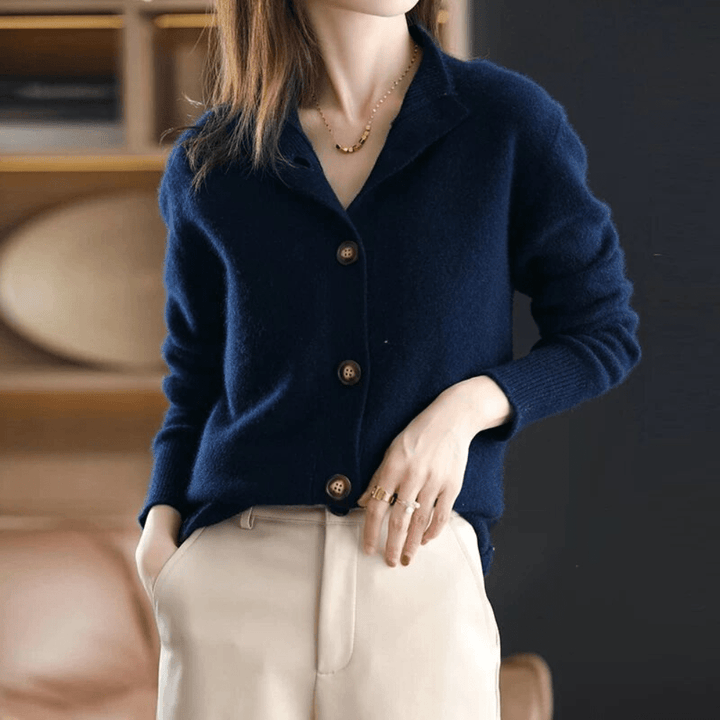 Anny – Cardigan de Damă din Cașmir cu Guler Retro Elegant